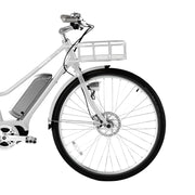 Bluejay Premiere Edition e-bike in Modern White front wheel