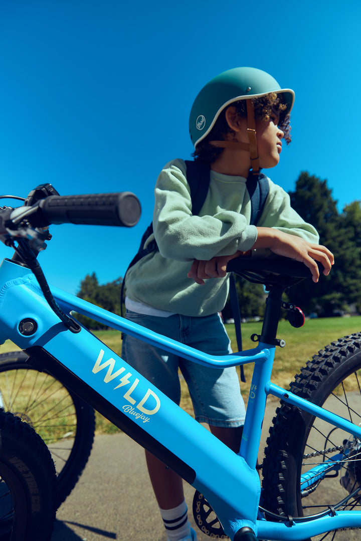 Child with Bluejay WILD electric blue kids' e-bike