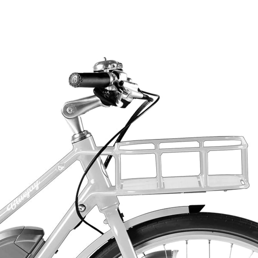 Bluejay Premiere Edition e-bike in Modern white- front rack