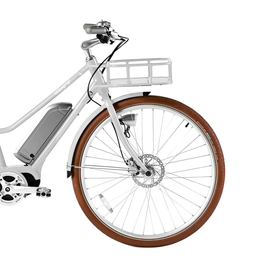 Bluejay e-bikes Premiere Edition in Modern White front wheel 