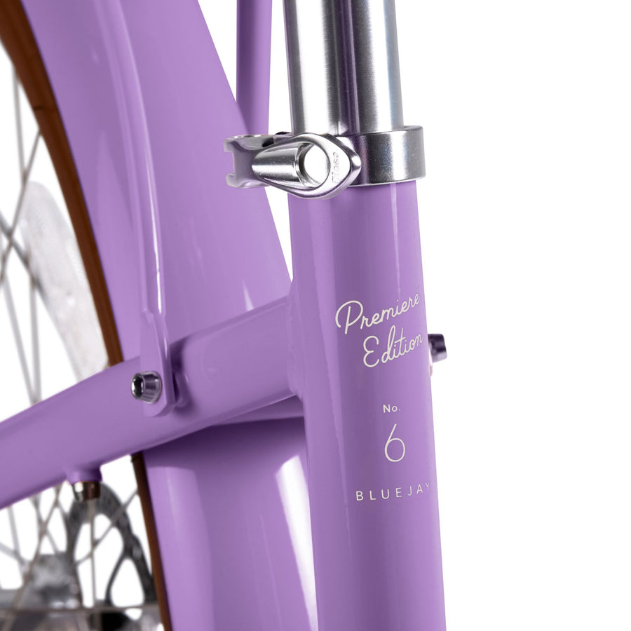 Close-up of Bluejay Premiere Edition e-bike in French Lavender 