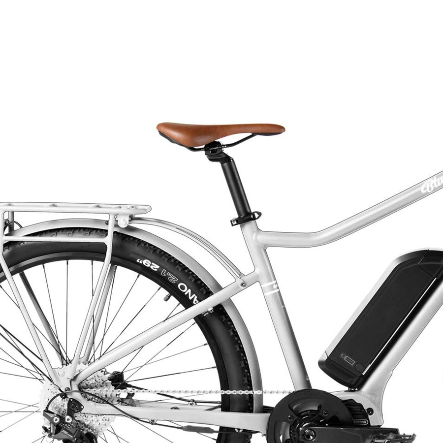 Saddle and rear wheel of Bluejay e-bike 