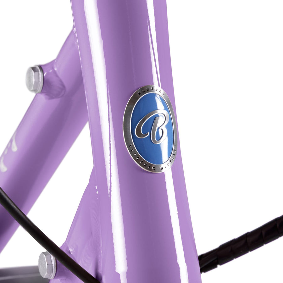 Close-up of Bluejay Premiere Edition e-bike in French Lavender 