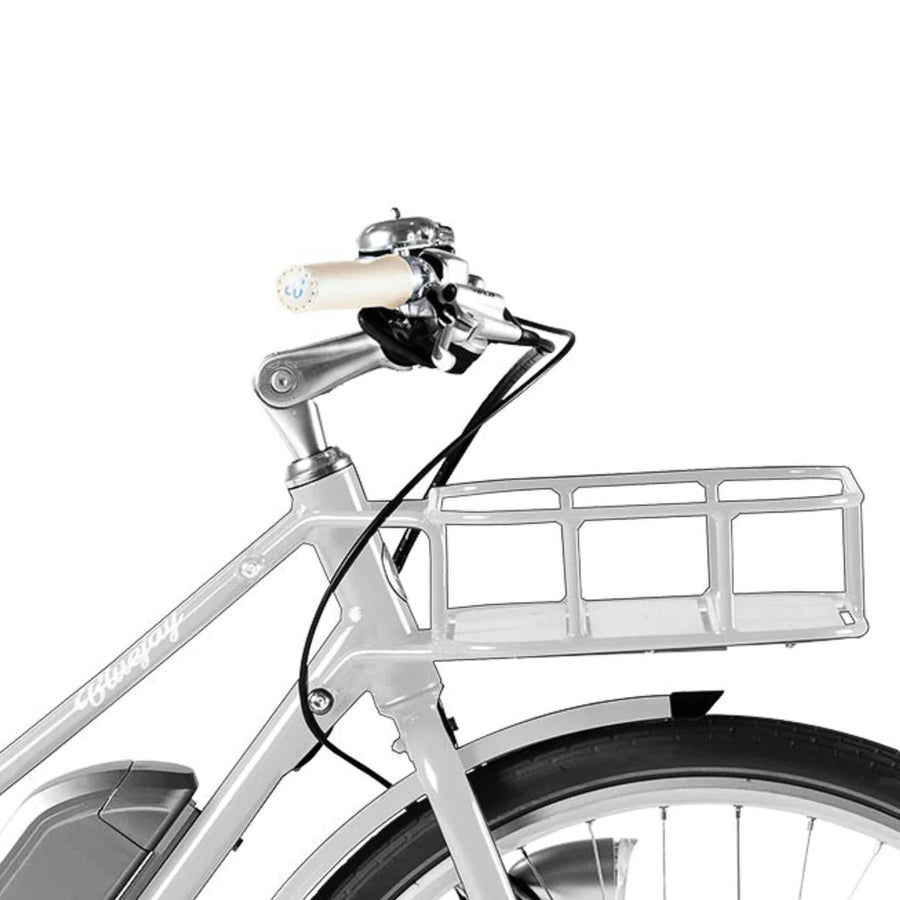 Bluejay Premiere Edition e-bike in Modern White- front rack