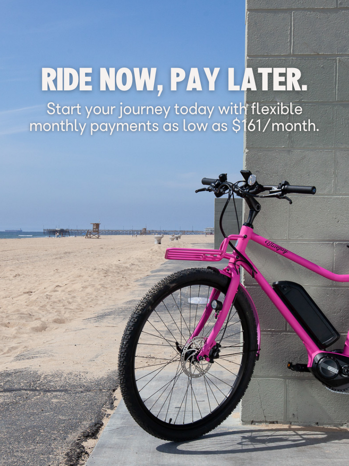 Payment plan for Bluejay e-bikes with image of hot pink Sport Edition electric bike 