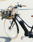  Premier Edition Bluejay Black Electric Bike With Tan Accents With Flower Basket