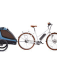 Bluejay Premiere Edition white electric bike e-bike with Thule bike trailer