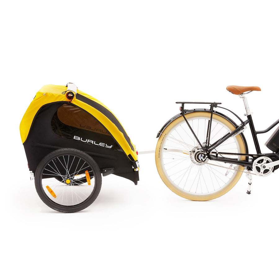Burley Bee Double Bike Trailer attached to Bluejay Bike