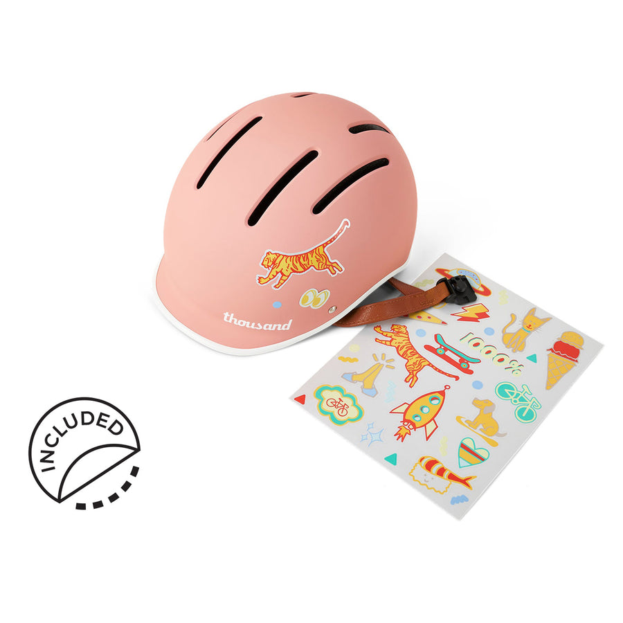 Thousand Jr. bike helmet in Power Pink with stickers
