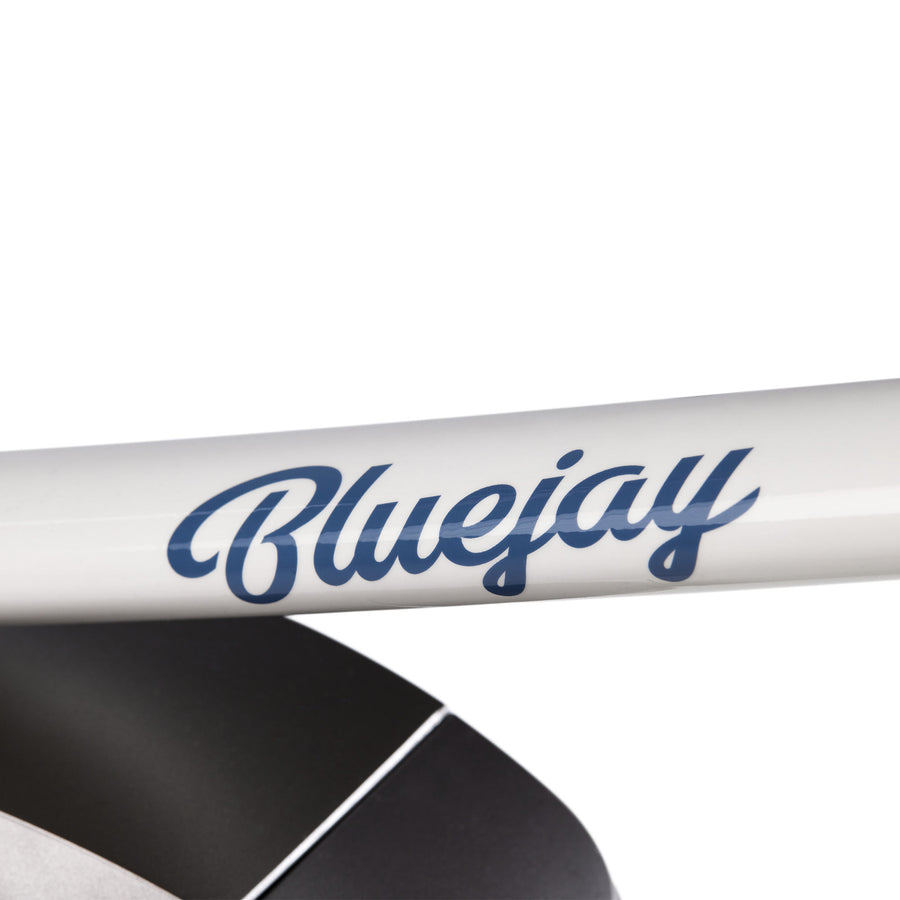 Bluejay Premiere Edition electric bike White e-bike logo close-up