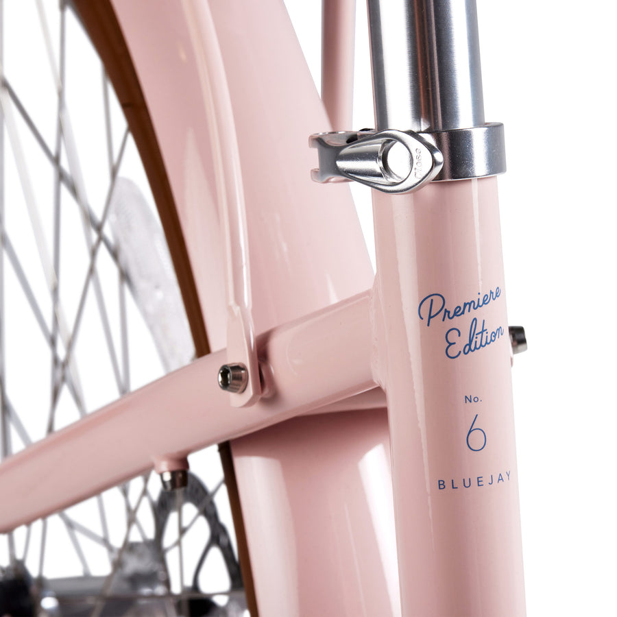 Bluejay Premiere Edition electric bike Blush Pink e-bike close-up
