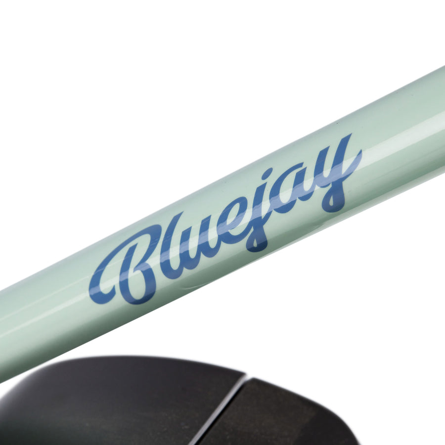 Bluejay Premiere Edition electric bike Mint Green e-bike logo close-up
