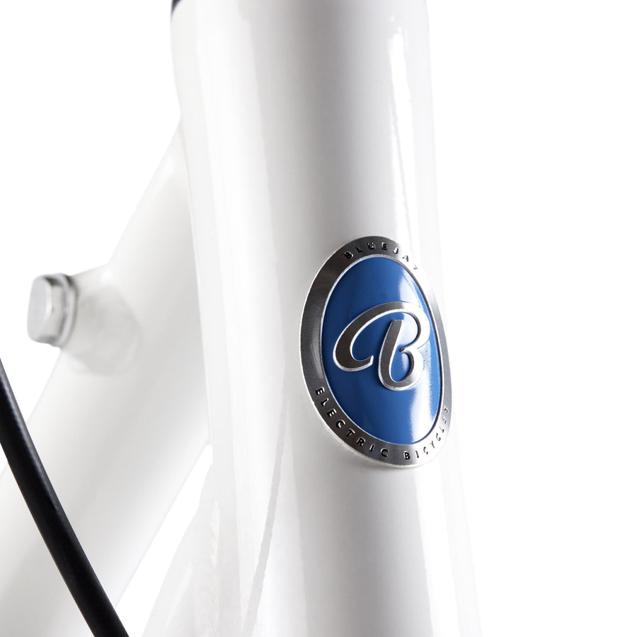 Bluejay Premiere Edition electric bike White e-bike close-up