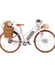 Bluejay Premiere Edition electric bike Blush Pink e-bike with rear basket 