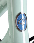 Bluejay Premiere Edition electric bike Mint Green e-bike logo close-up